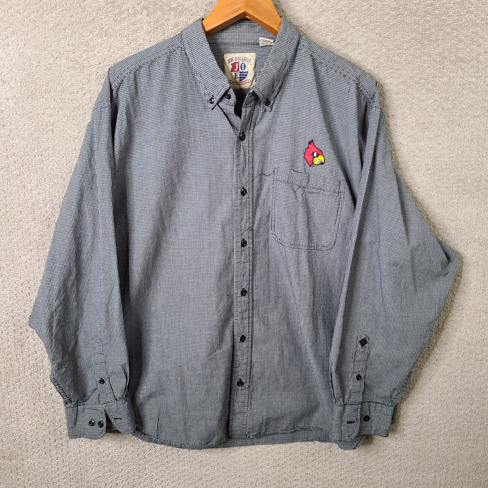 Joe College Shirt Mens XXL Black Micro Check Button Down Louisville Cardinals